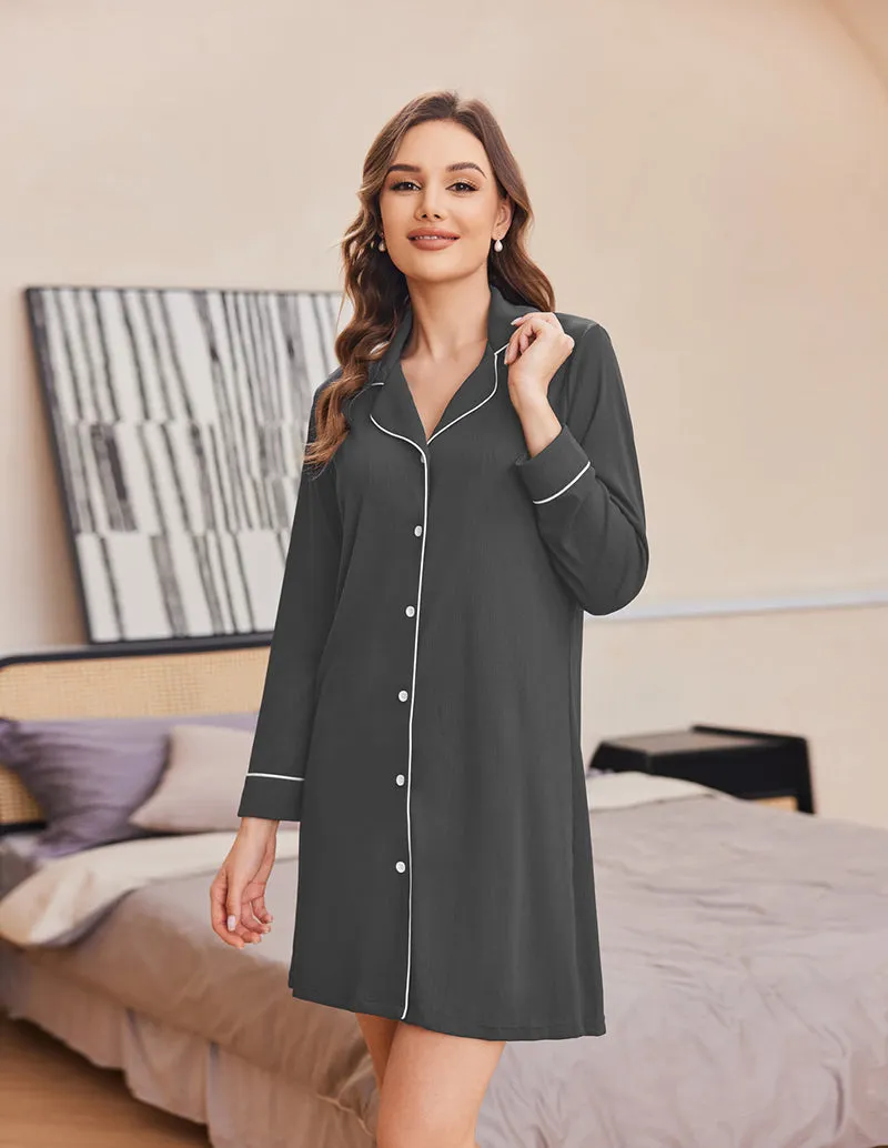 Ribbed Knit Button Down Pajama Dress (US Only)