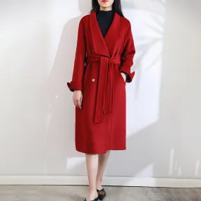 Roll-Up Sleeve Belted Long Wool coat