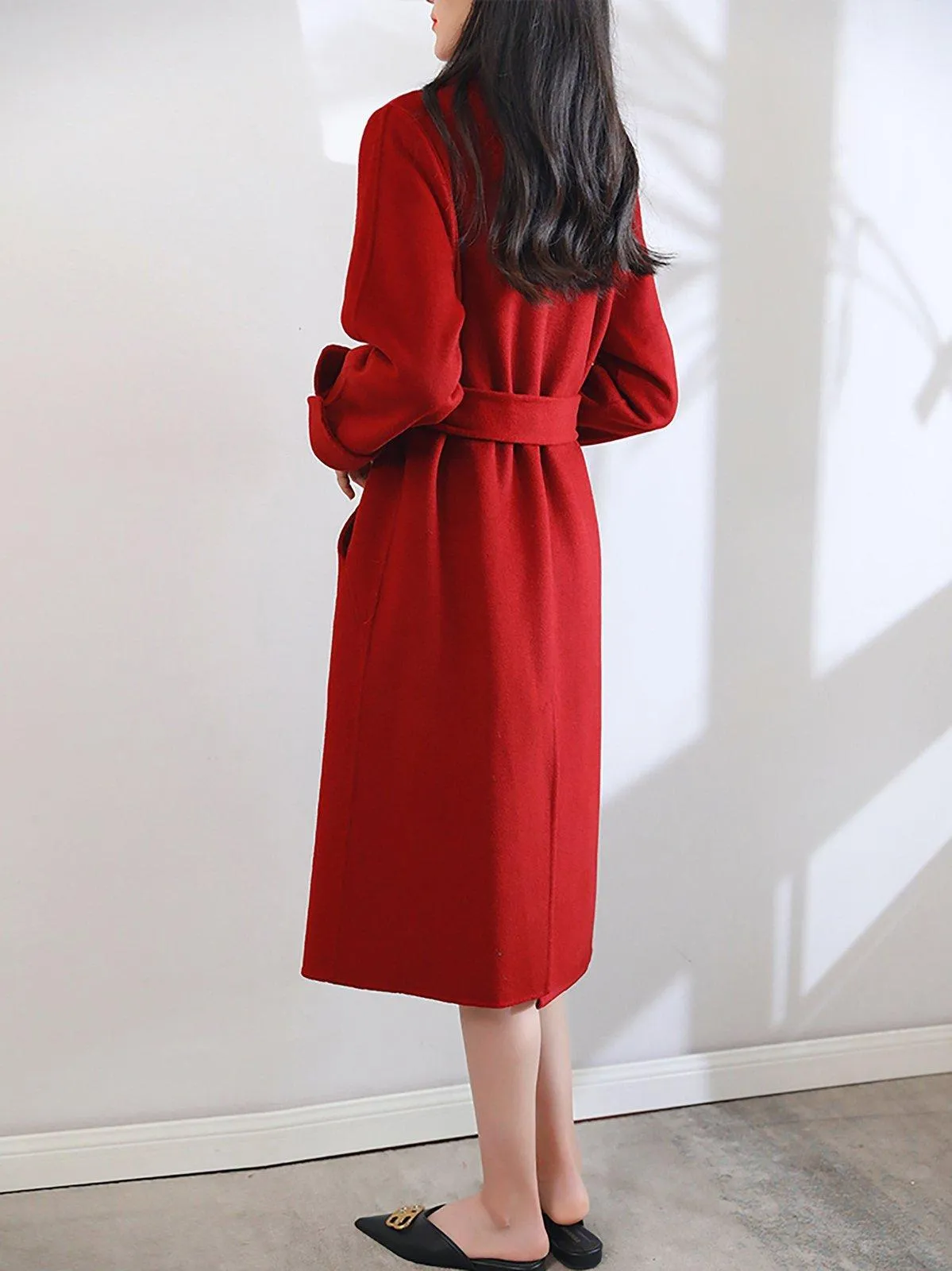 Roll-Up Sleeve Belted Long Wool coat