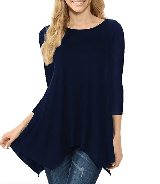 Round Neck Long Sleeve Irregular T-Shirt