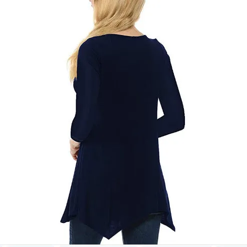 Round Neck Long Sleeve Irregular T-Shirt