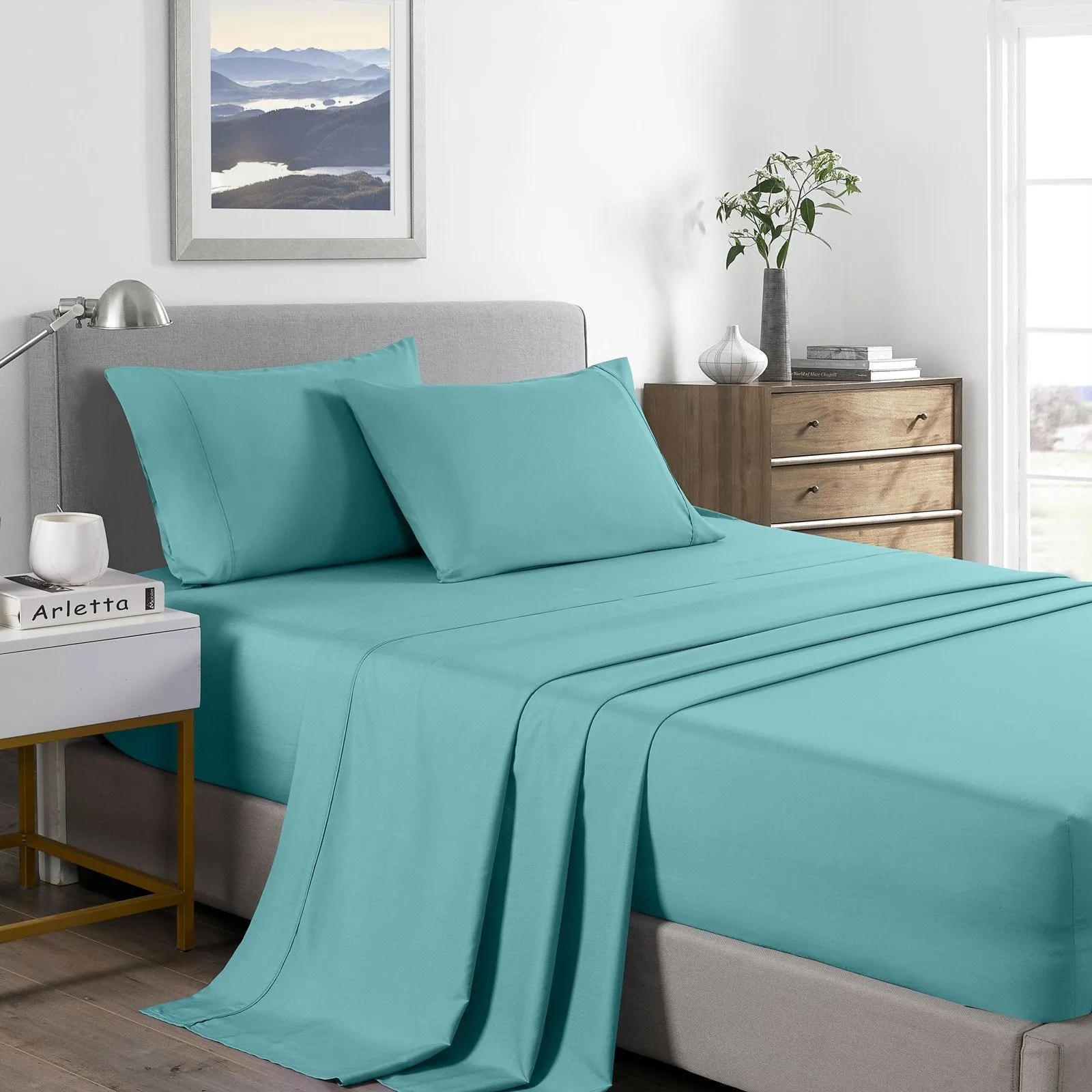 Royal Comfort 2000 Thread Count Bamboo Cooling Sheet Set Ultra Soft Bedding Double Aqua