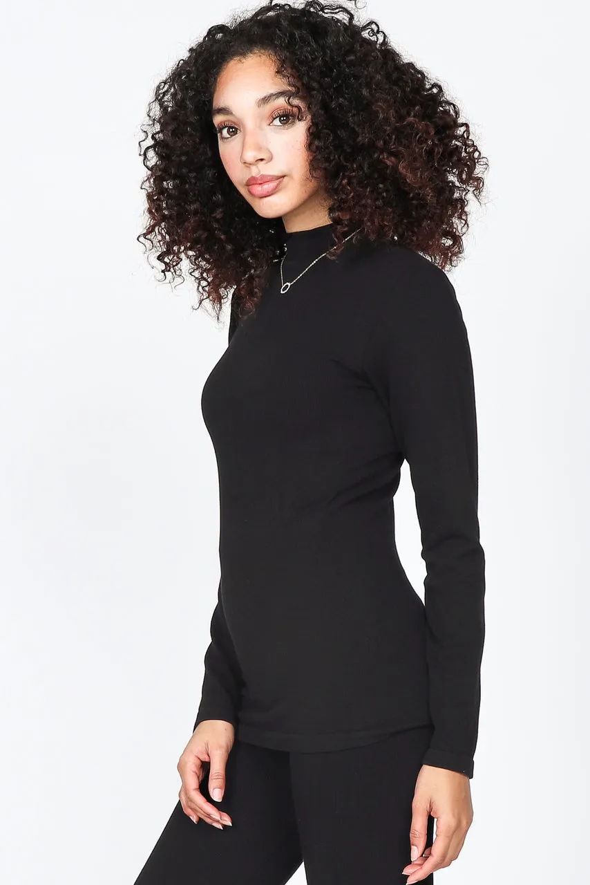 S4902 Ribbed Mock Neck Long Sleeve Basic Top