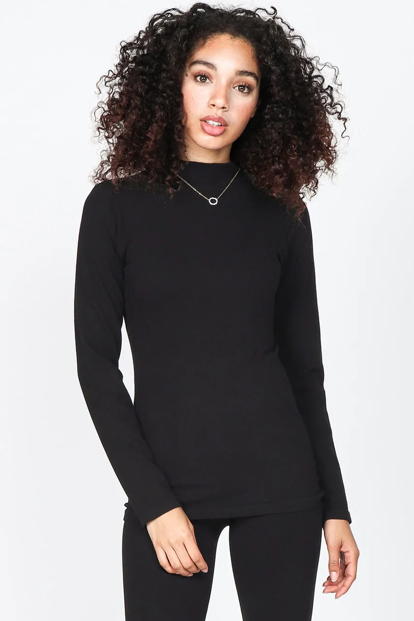 S4902 Ribbed Mock Neck Long Sleeve Basic Top