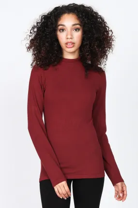 S4902 Ribbed Mock Neck Long Sleeve Basic Top