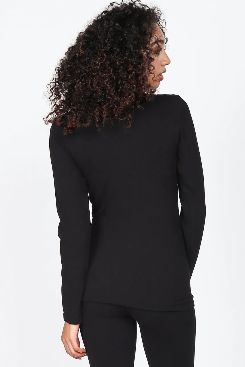 S4902 Ribbed Mock Neck Long Sleeve Basic Top