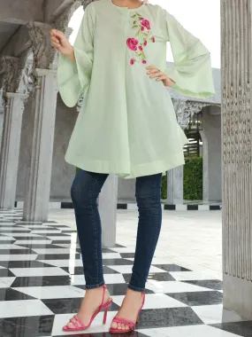 Sea Green Cotton/Dobby Net Tunic - AL-LK-723