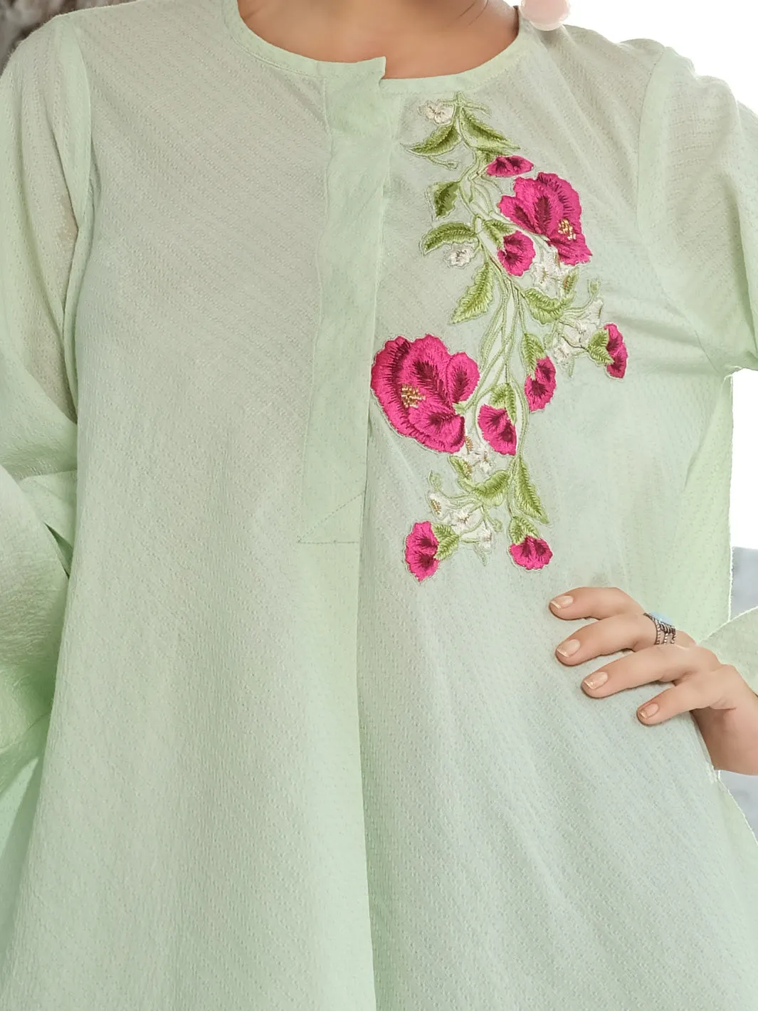 Sea Green Cotton/Dobby Net Tunic - AL-LK-723