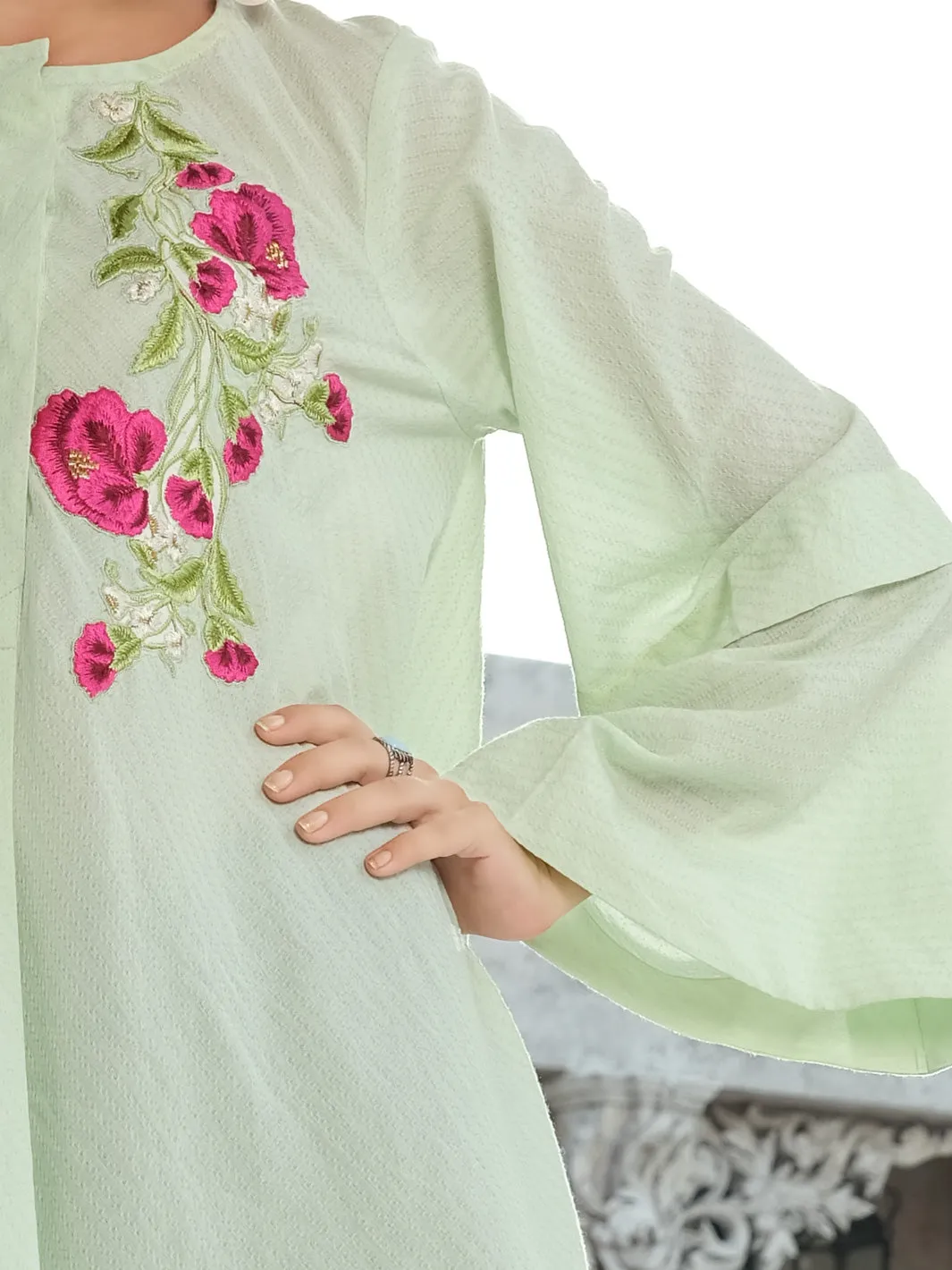 Sea Green Cotton/Dobby Net Tunic - AL-LK-723