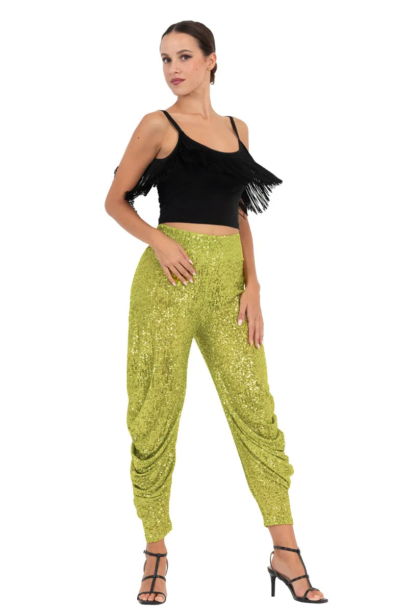 Sequinned Harem Style Tango Pants With Gathers