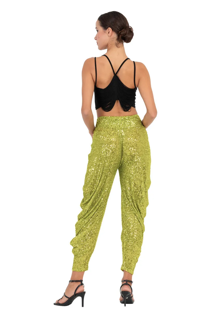 Sequinned Harem Style Tango Pants With Gathers