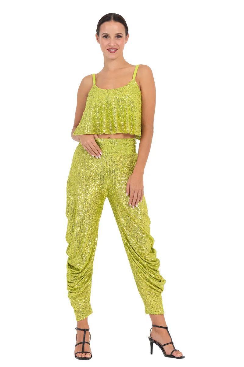 Sequinned Harem Style Tango Pants With Gathers