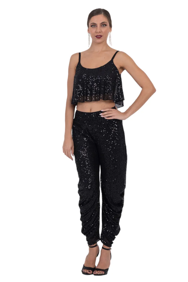 Sequinned Harem Style Tango Pants With Gathers