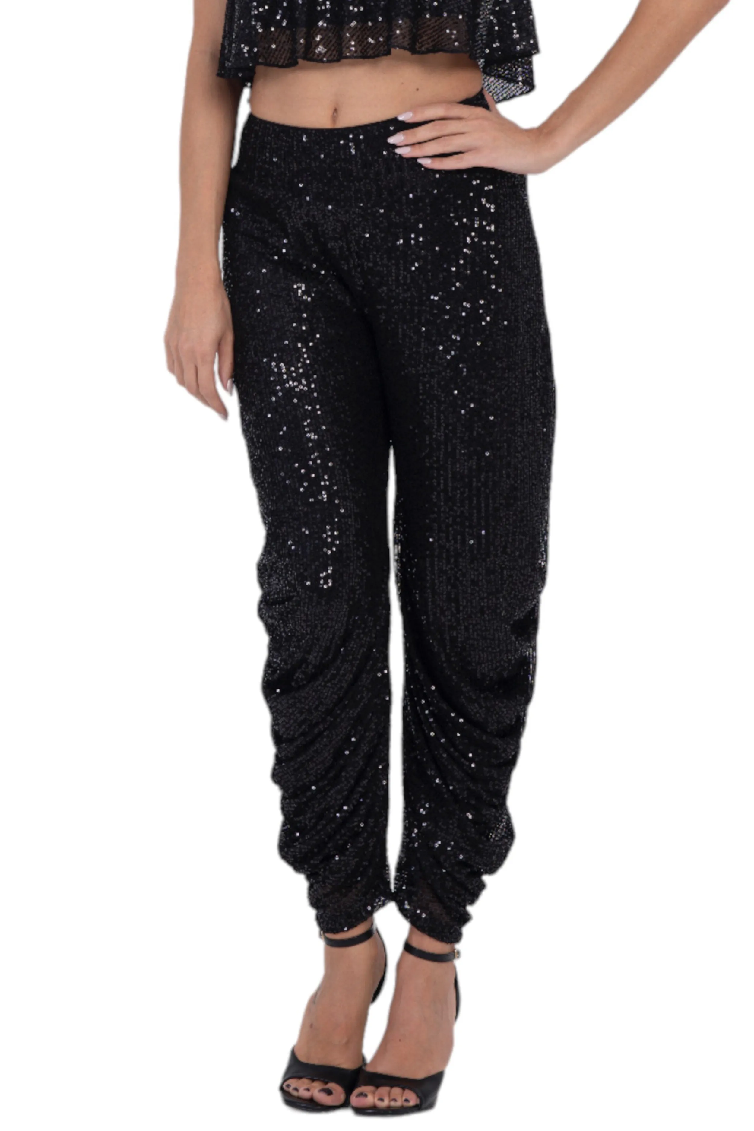 Sequinned Harem Style Tango Pants With Gathers