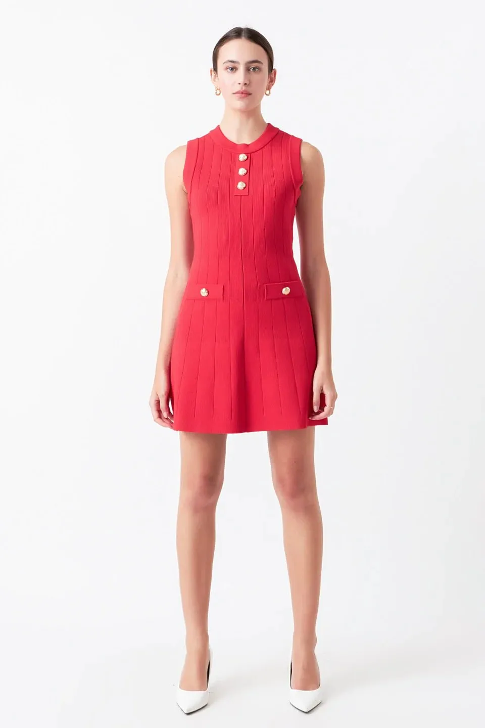 Shank Button Knit Mini Dress