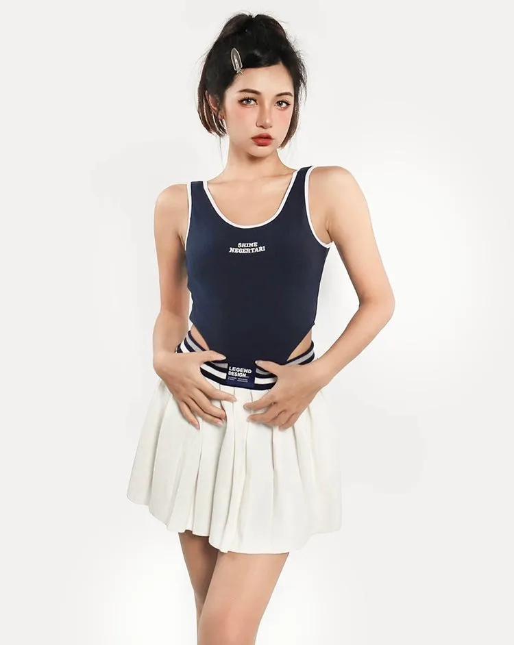 SHINE Solid Color Marine Blue Sleeveless Bodysuit