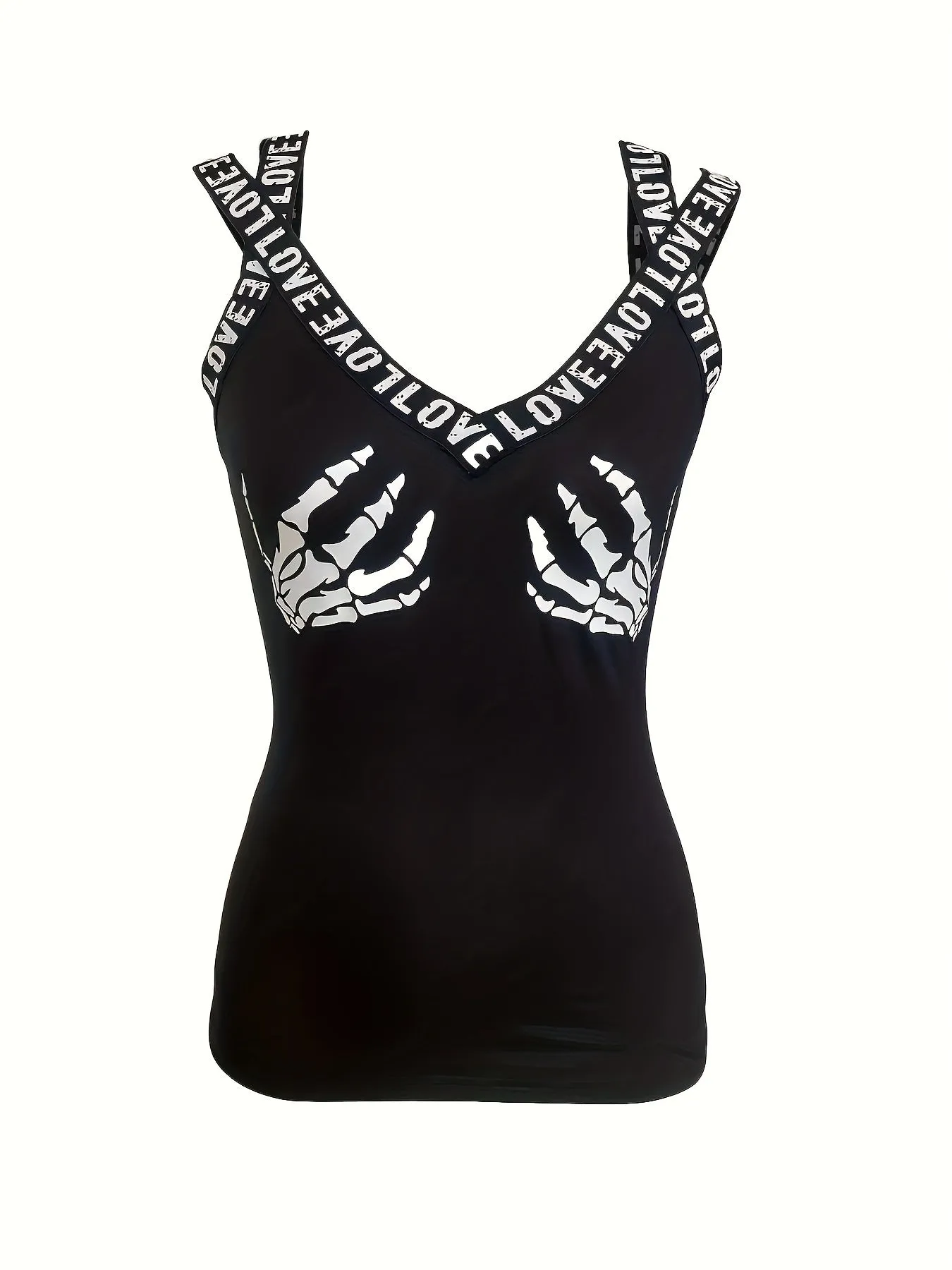 Skull Print Sleeveless Tank Womens Letter Tape Top