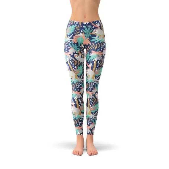 Sloth-Themed Women's Full-Length Active Leggings