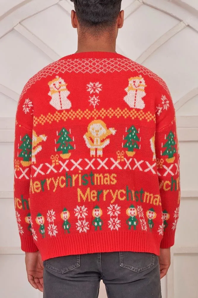 Snowflake Pattern Xmas Ribbed Jumper