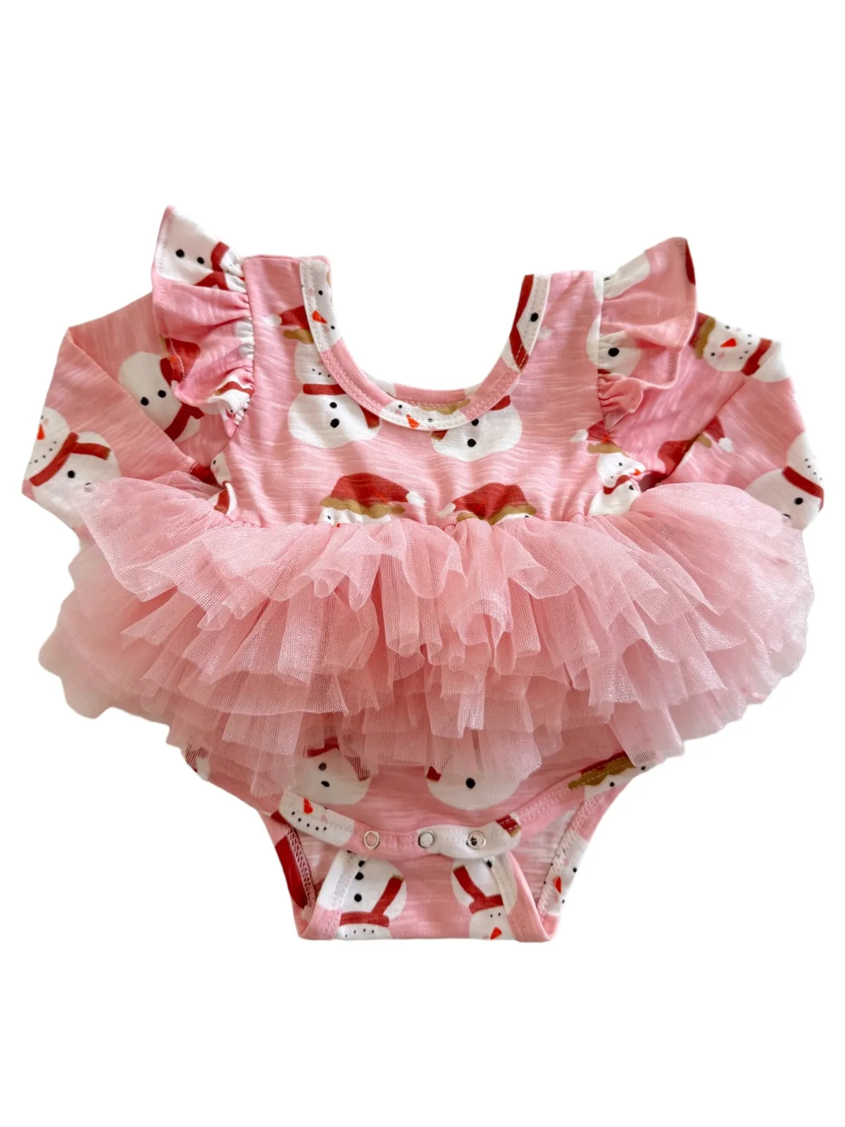 Snowman Pink / Organic Long Sleeve Tutu Bodysuit