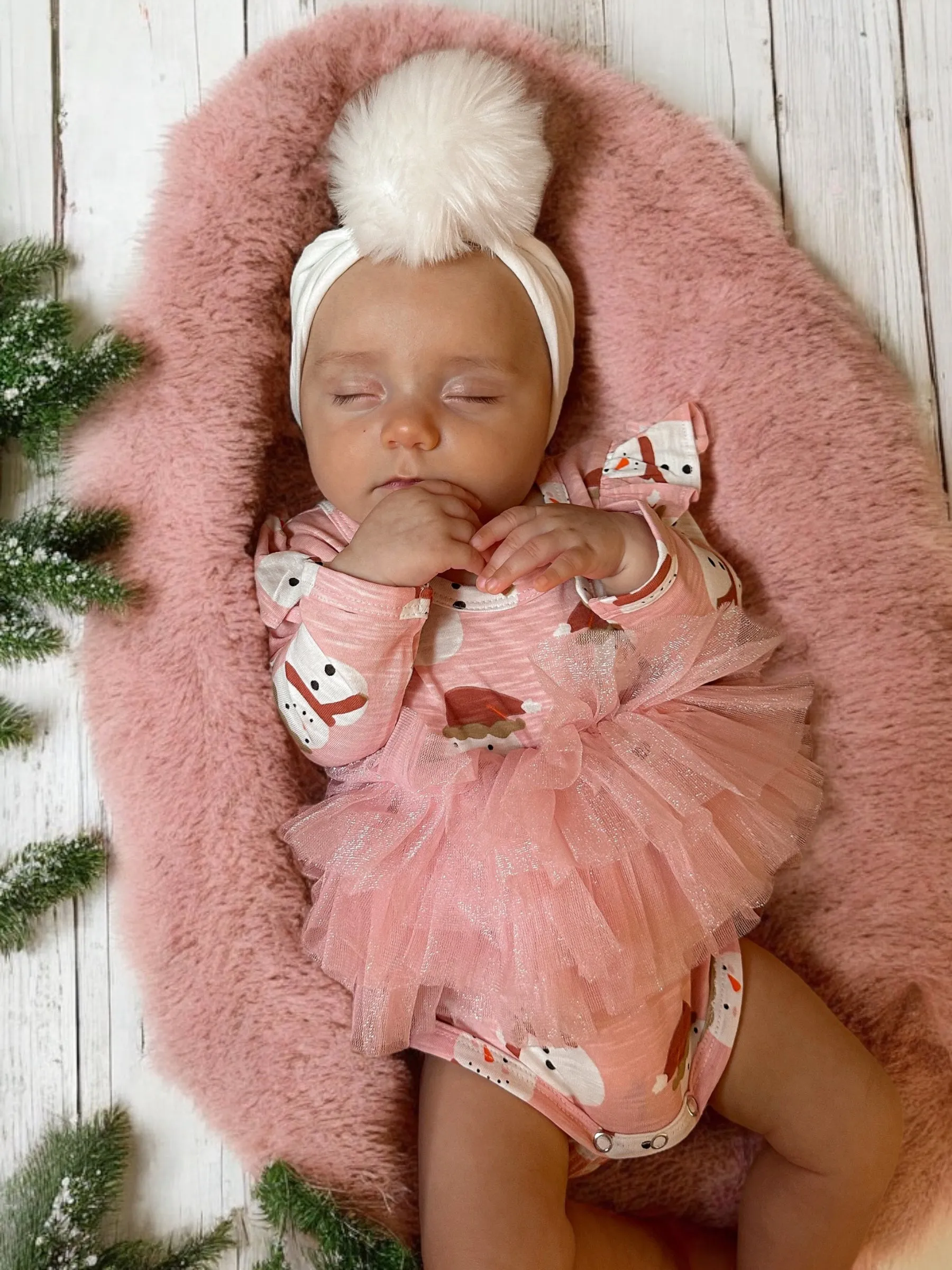 Snowman Pink / Organic Long Sleeve Tutu Bodysuit