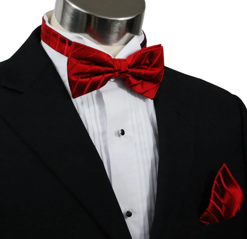 Solid Red Silk Bow Tie and Pocket Square