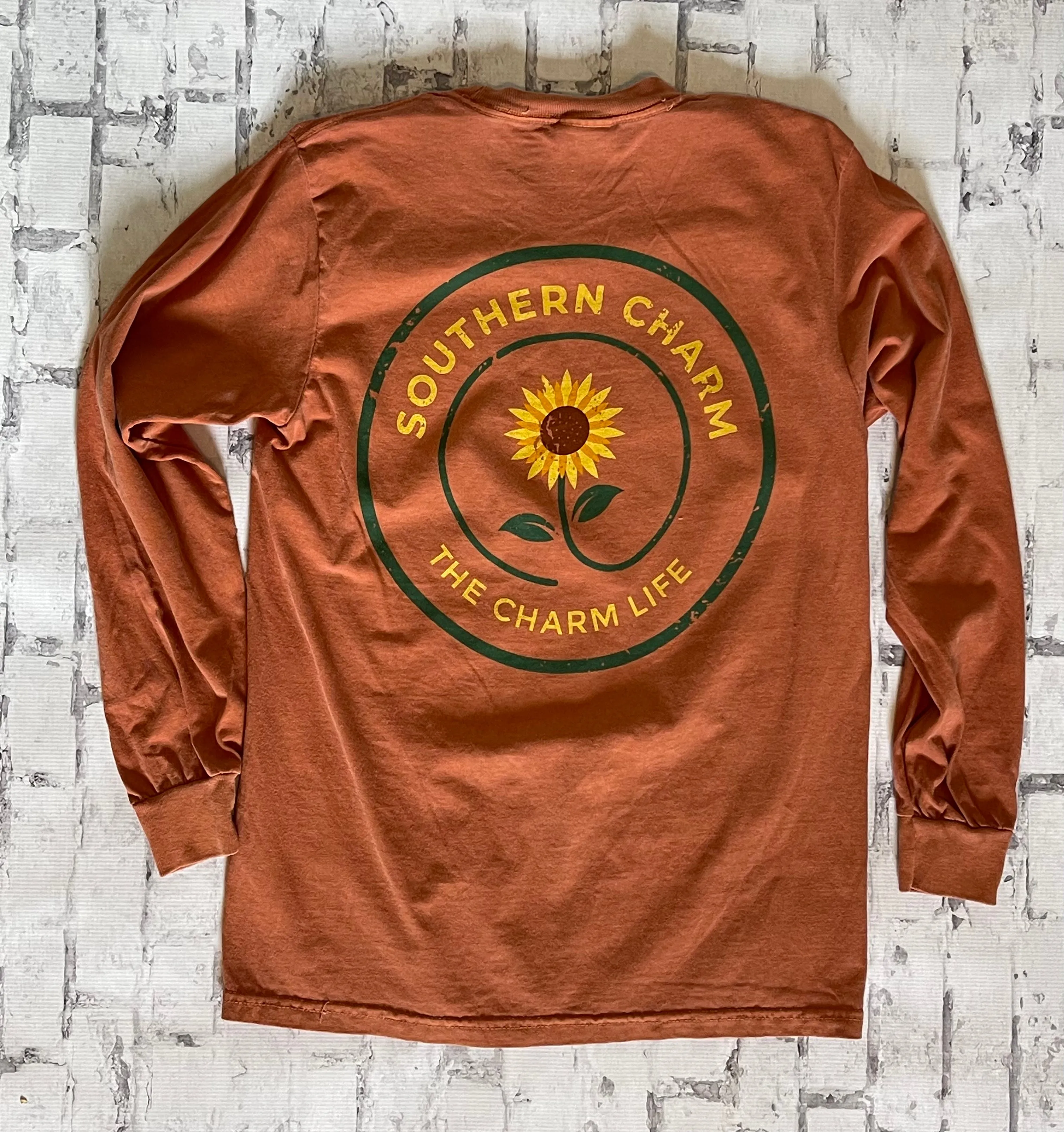 Southern Charm "Sunflower Swirl" Long Sleeve T-shirt - Terracotta