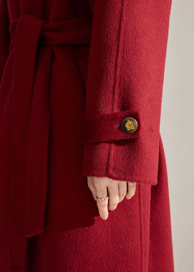 Stand Collar Belted Wrap Wool Long Coat