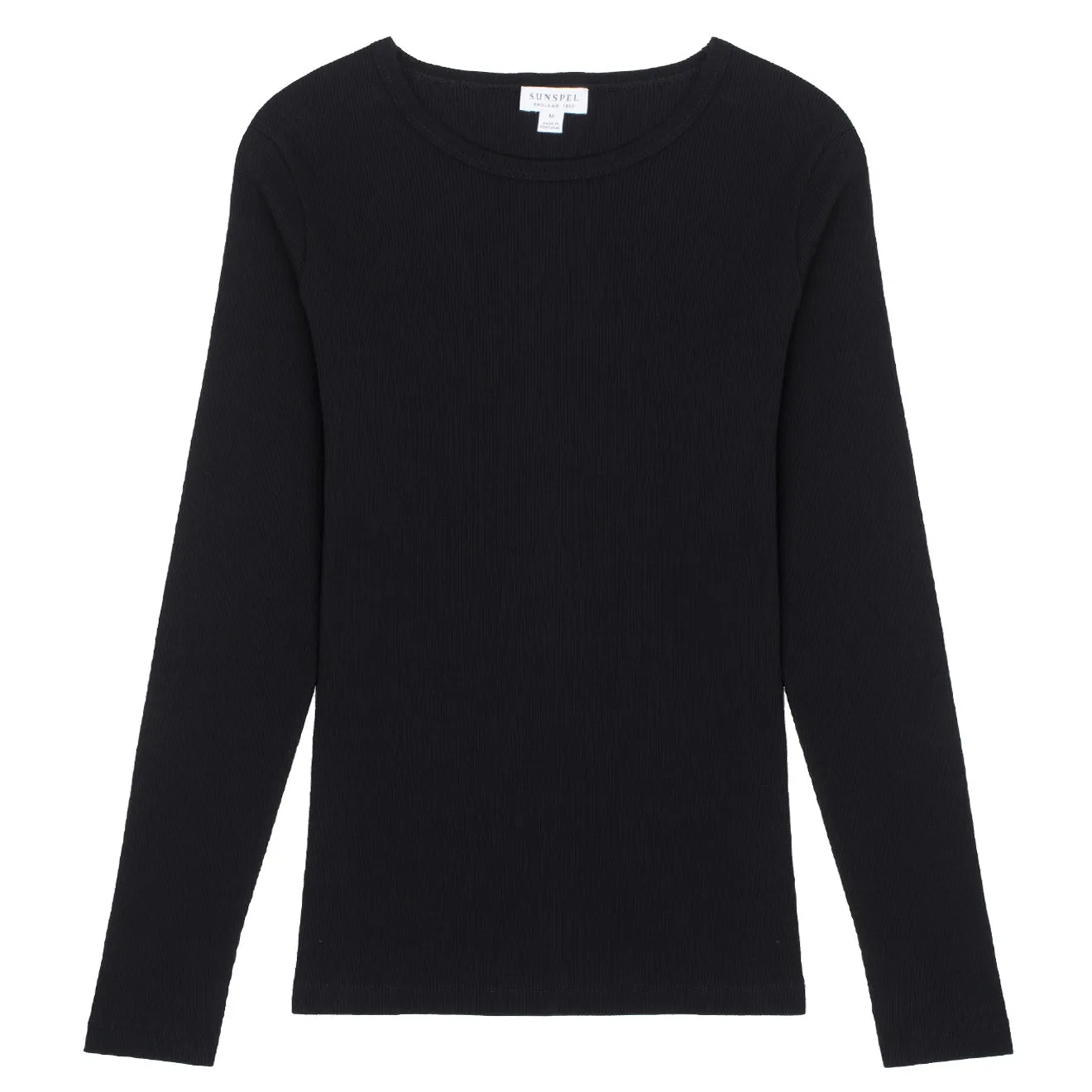 Sunspel Womens Rib Long Sleeve T-Shirt Black