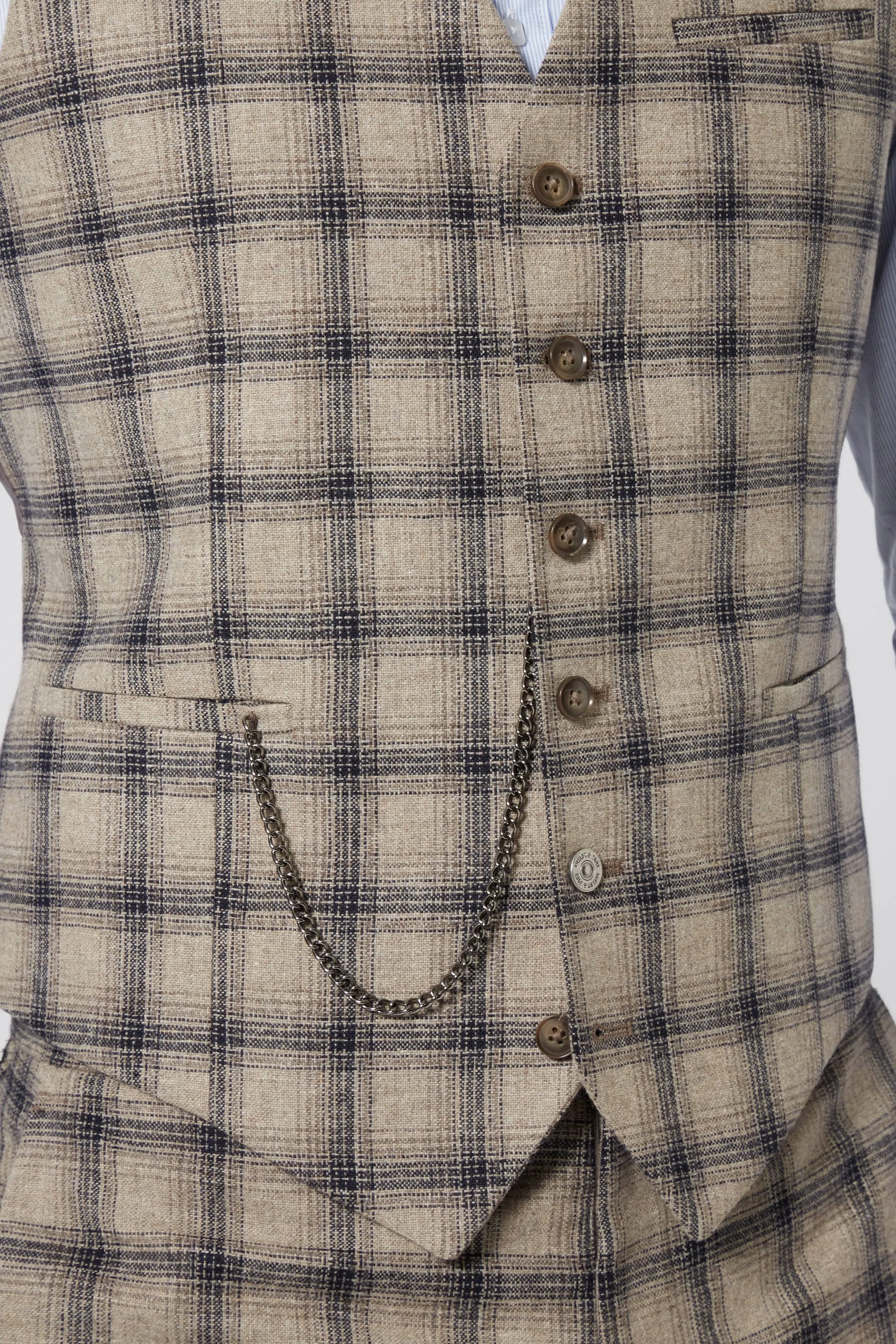 Teddington Slim Fit Brown Check Wool Waistcoat - ARCHIVE