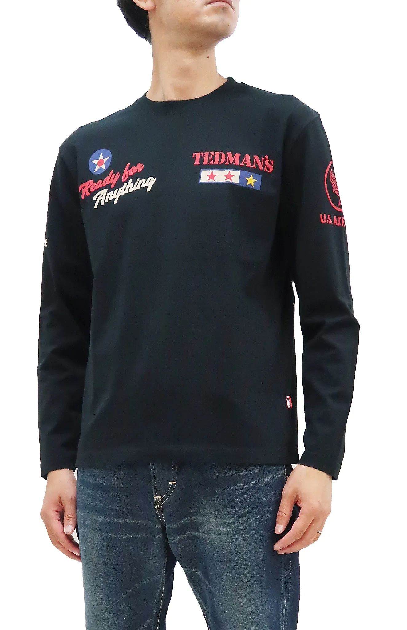 Tedman T-Shirt Men's Lucky Devil Military Graphic Long Sleeve Tee Efu-Shokai TDLS-349 Black