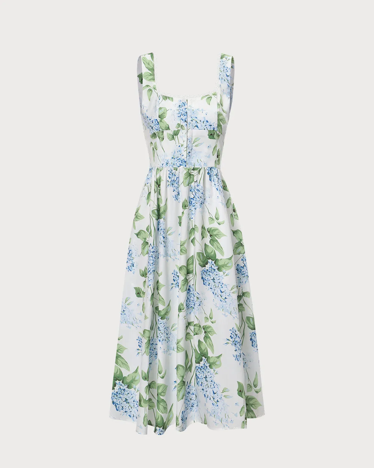 The White Square Neck Floral A-Line Midi Dress