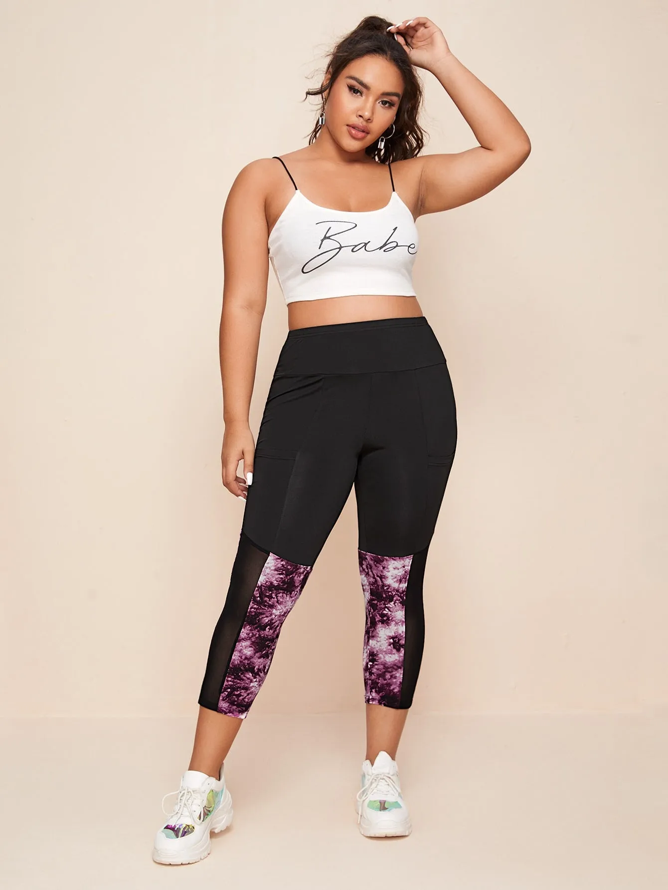 Tie Dye Sheer Capris Plus Size Leggings