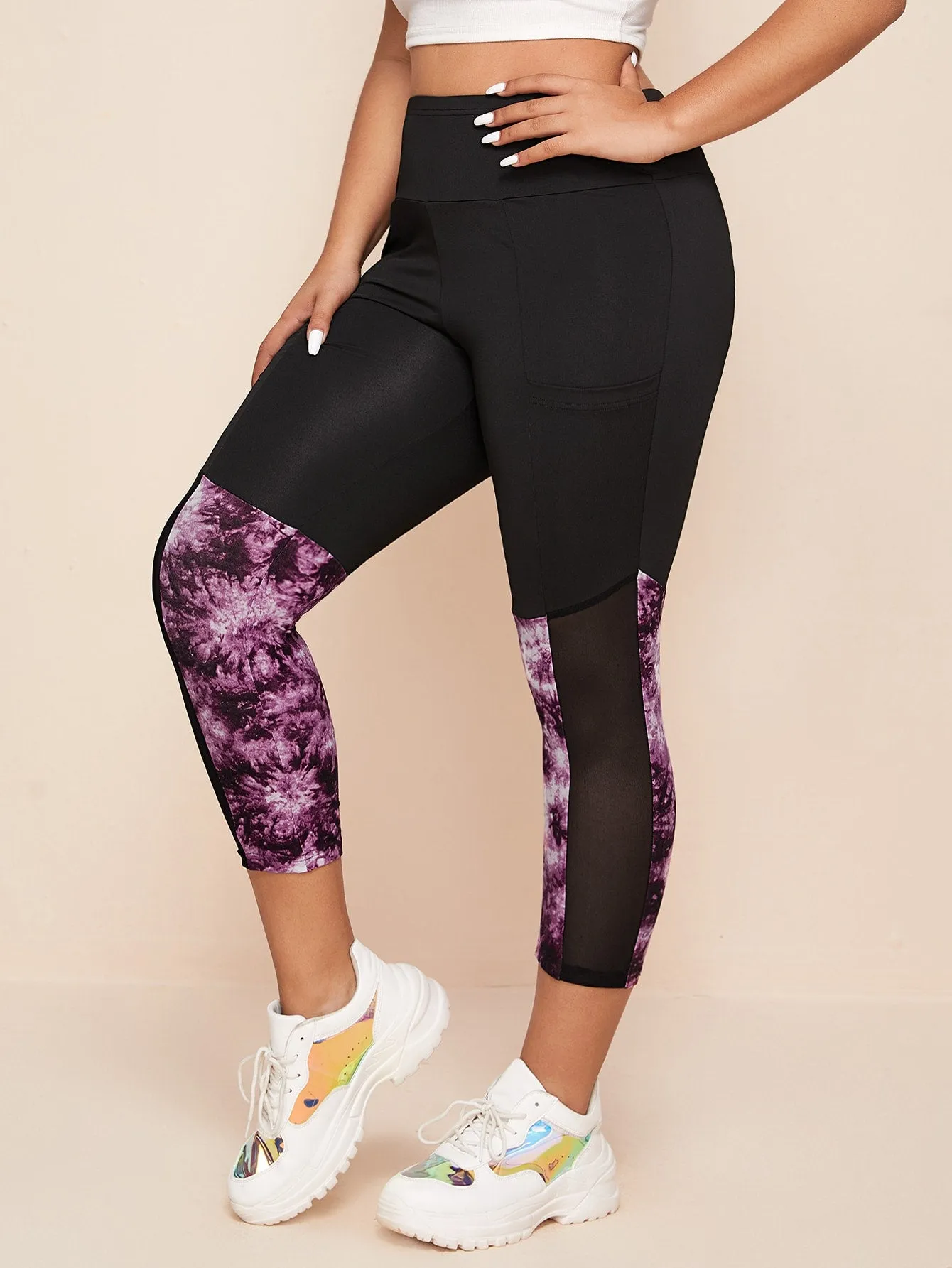 Tie Dye Sheer Capris Plus Size Leggings