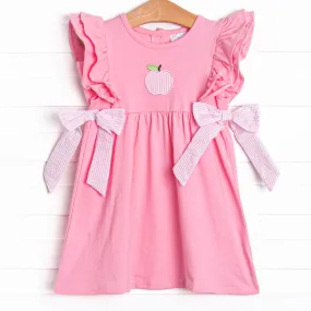 Top of Class Cutie Applique Side Tie Dress, Pink