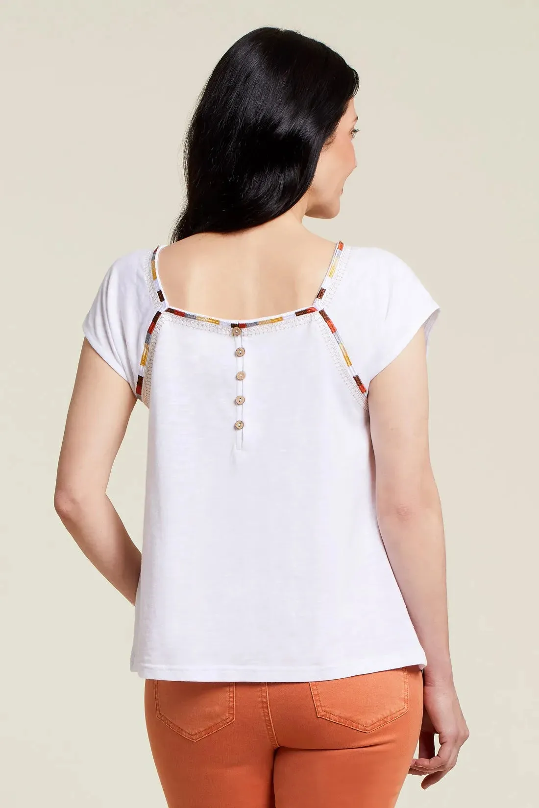 Tribal 13610 Embroidered Cap Sleeve Top