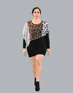 Tricolor Leopard Cape Dress