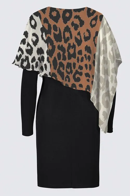 Tricolor Leopard Cape Dress