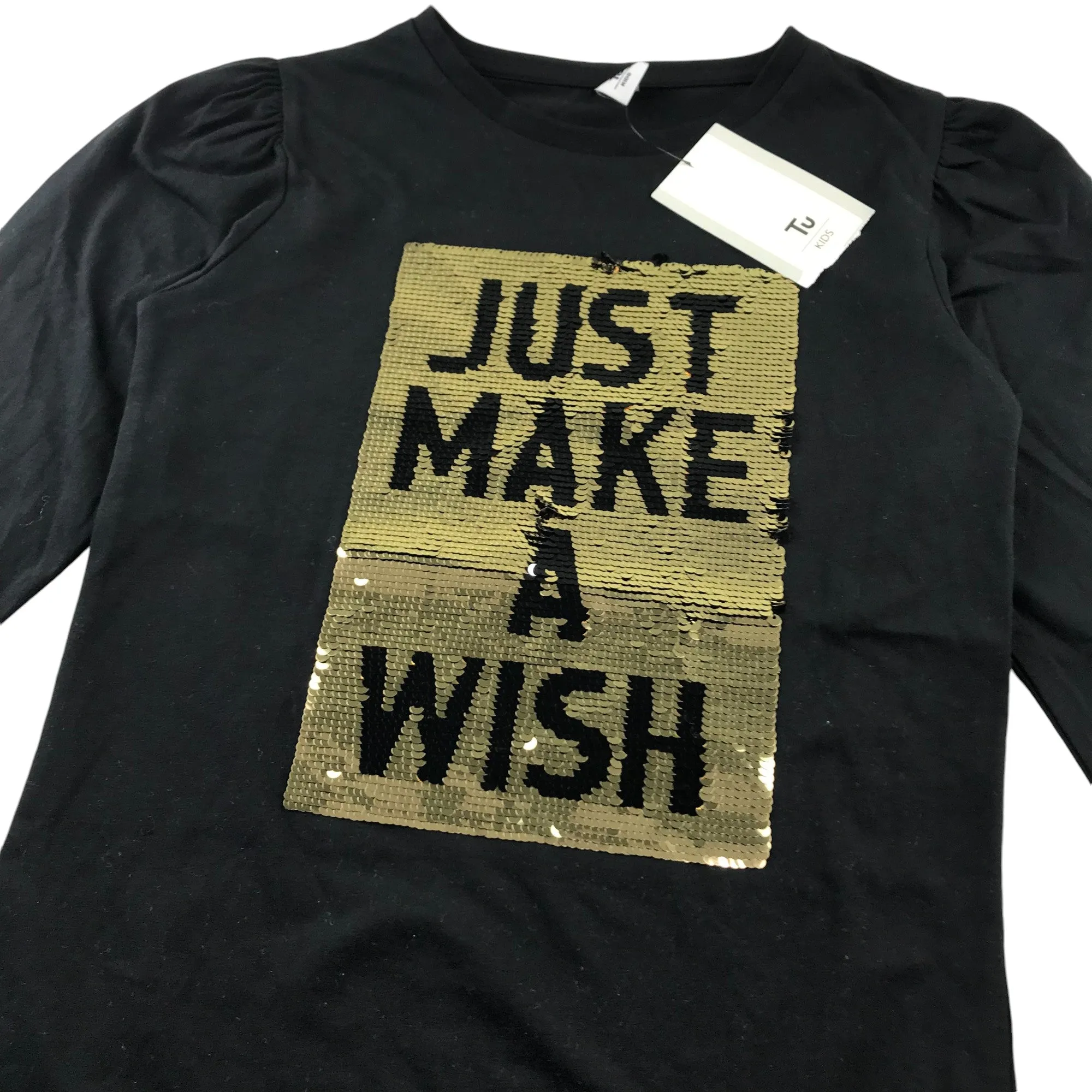 Tu t-shirt 8-9 years black flip sequin Just Make A Wish long sleeve cotton