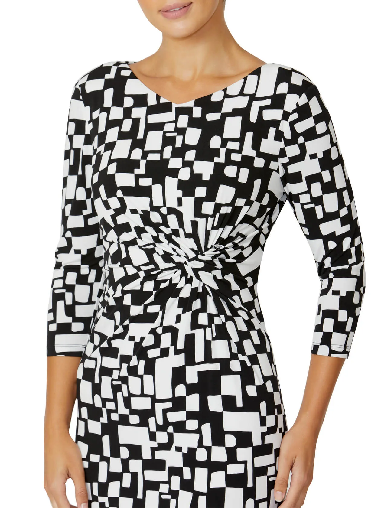 Verona Black and Ivory Geo Jersey Dress