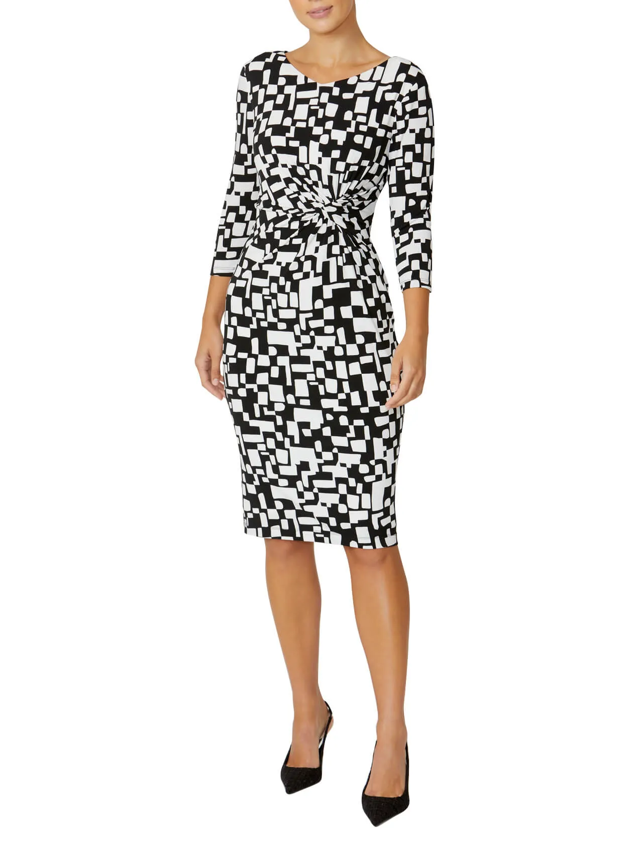 Verona Black and Ivory Geo Jersey Dress