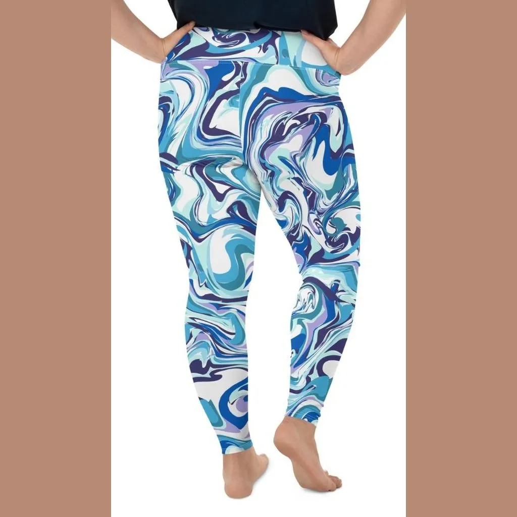 Vibrant Blue Marble Plus Size Leggings