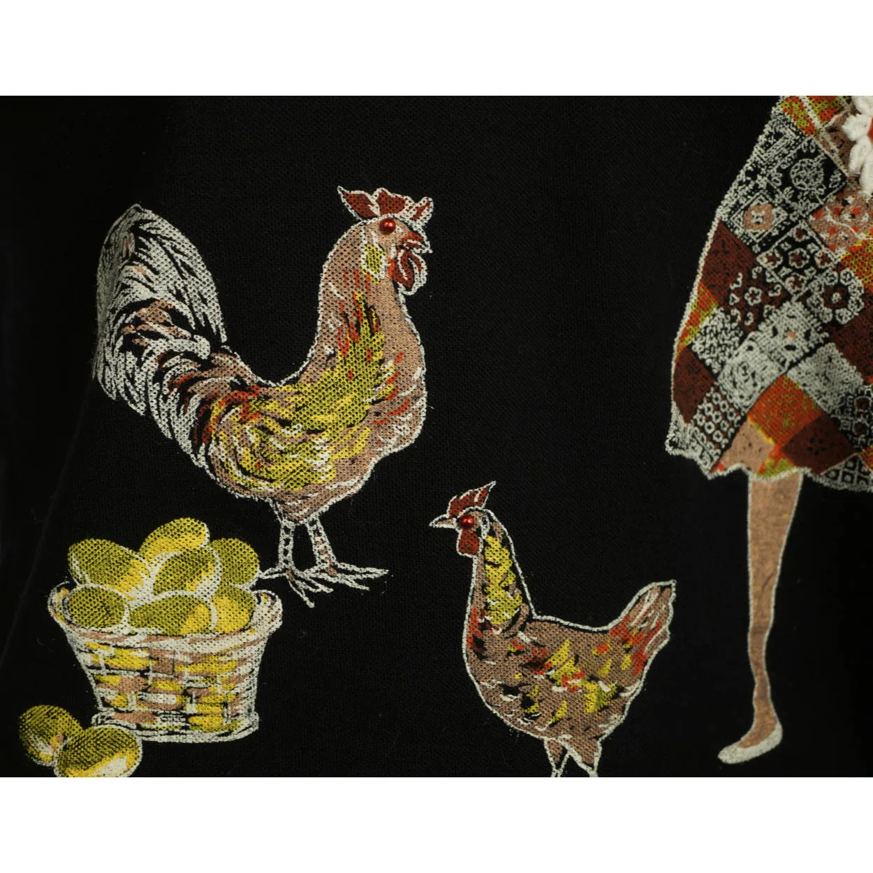 Vintage 1960s Novelty Top Funsters by Darwyn Girl w Chickens Ladies Polo Shirt M