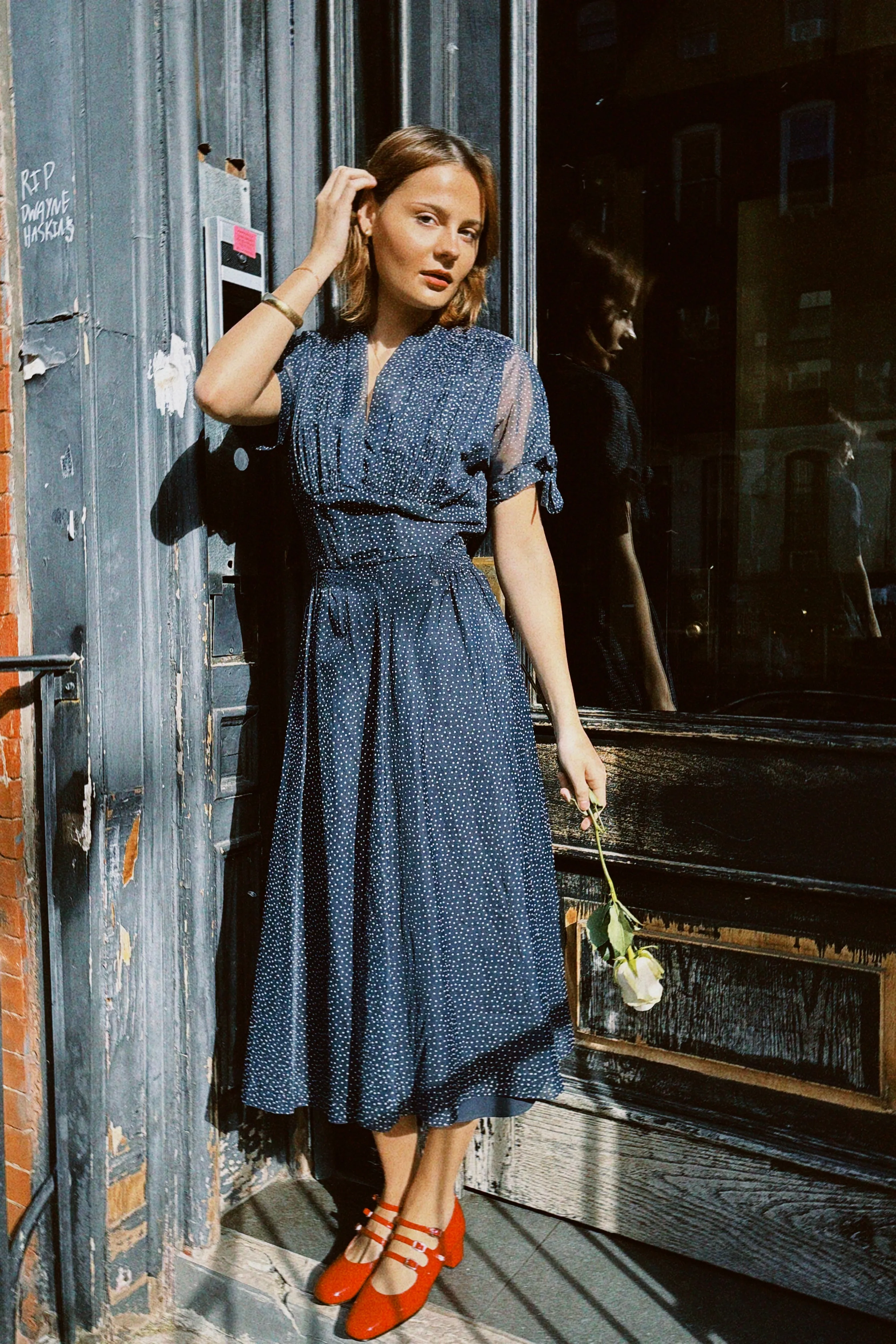 VINTAGE 40s SHEER POLKA DOT MIDI DRESS