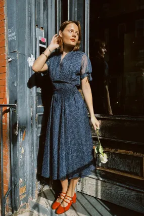 VINTAGE 40s SHEER POLKA DOT MIDI DRESS