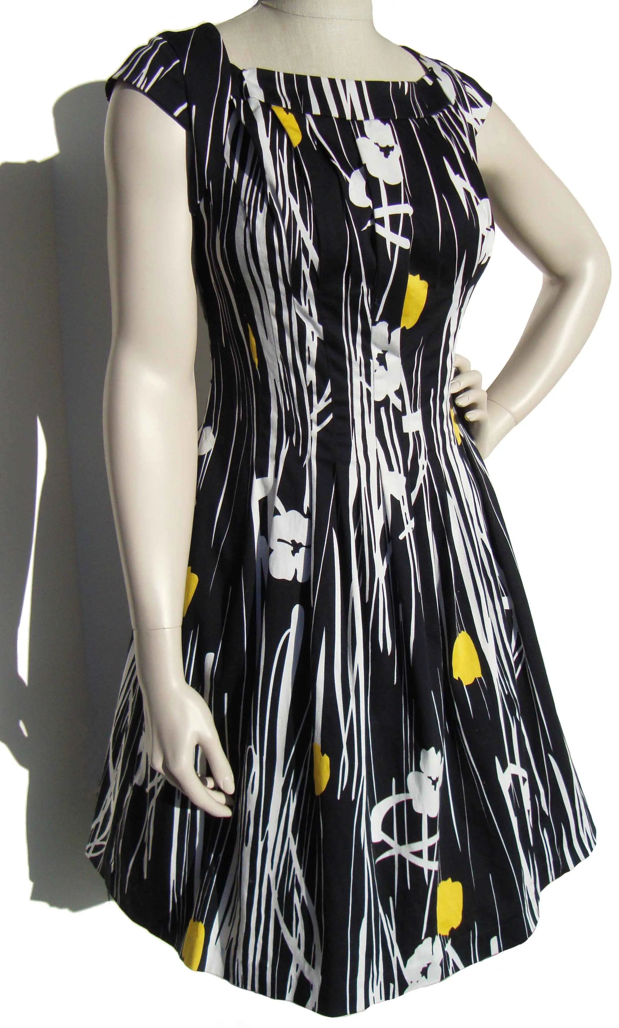 Vintage Kay Unger Dress Black White Floral Sundress M