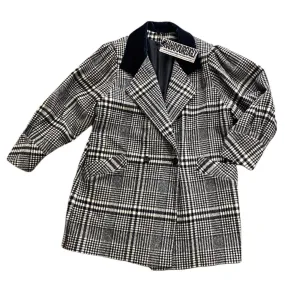 Vintage Women's Outerwear Tartan Check Wool Coat Gray Black Size Medium Streetwear Long Sleeve