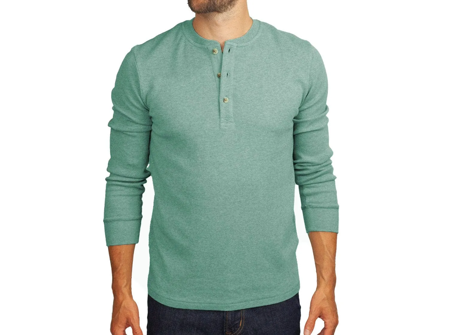 Waffle Henley - Heather Green