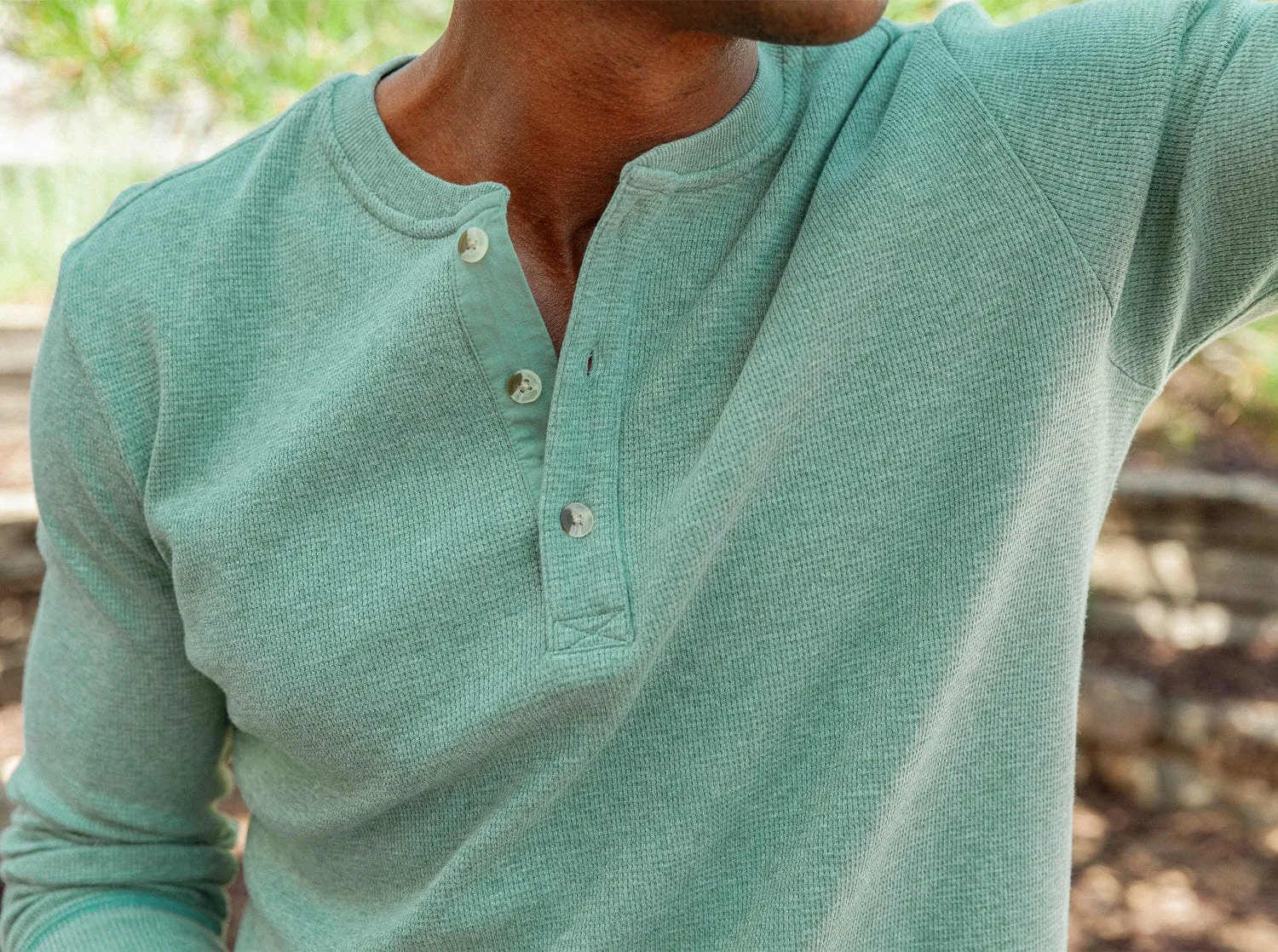 Waffle Henley - Heather Green