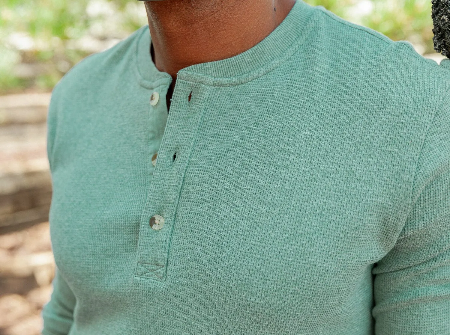 Waffle Henley - Heather Green